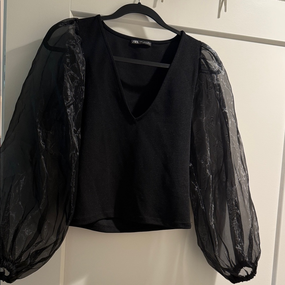 Zara Black Top with Sheer Sleeves